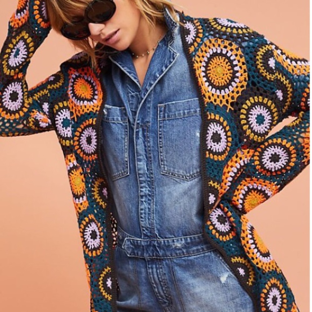 Anthropologie crocheted medallion cardigan by Moth